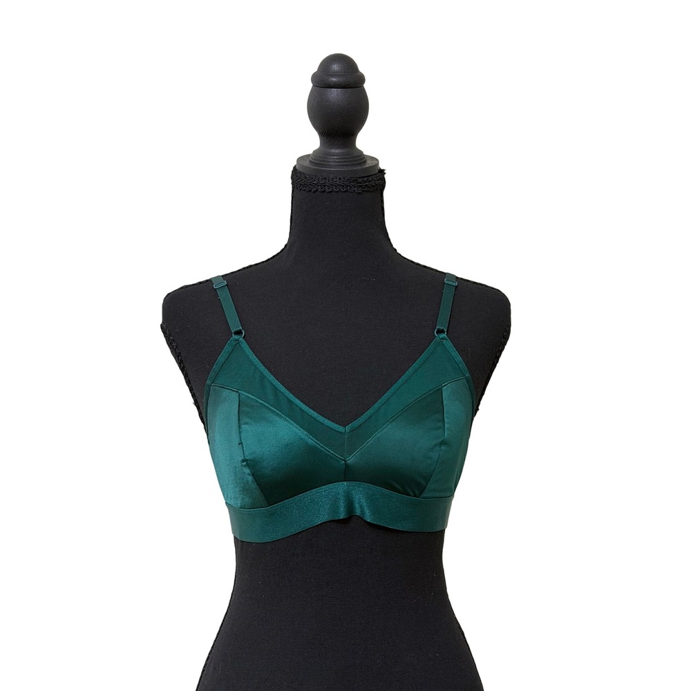 Auden Emerald Green Satin Bralette Mesh Wireless Soft Cup Minimalist Sleek Y2K